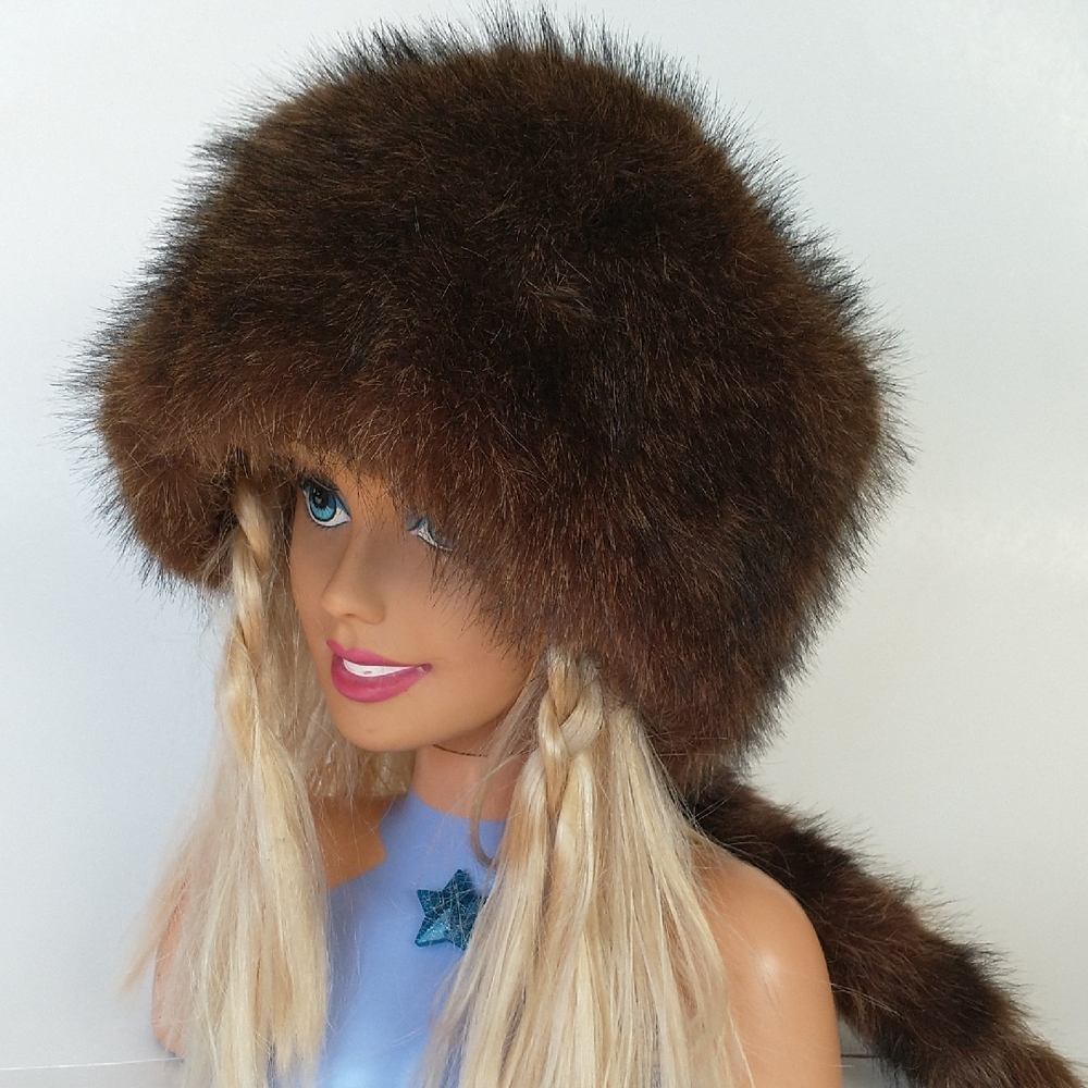 Luxurious Brown Faux Mink Fur Hat for Women
